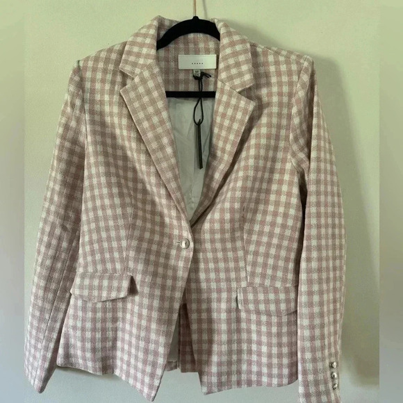 Blank NYC Jackets & Blazers - Blank NYC Blazer Women’s Gingham shimmery Med Faux Pockets Event Wedding Office
